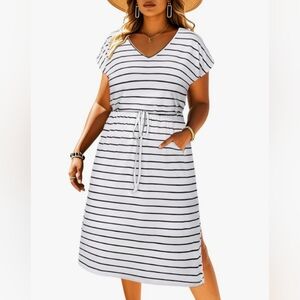 HUSKARY Women’s Summer Maxi Dress Casual Loose Pockets‎ Long Dress Short Sleeve